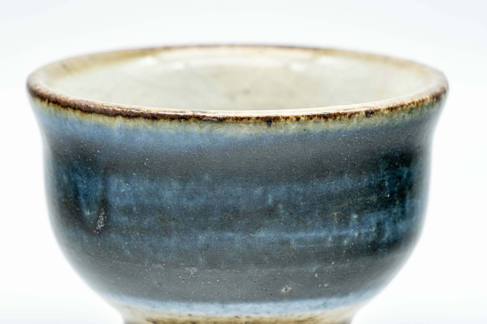 Japanese Teacup - Black Blue Glazed Exterior Beige Interior Yunomi - 70ml