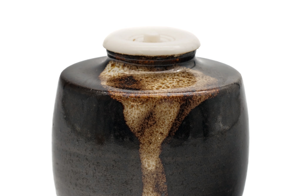 Japanese Chaire - Kyo-yaki Matcha Tea Caddy with Teal Silk Shifuku