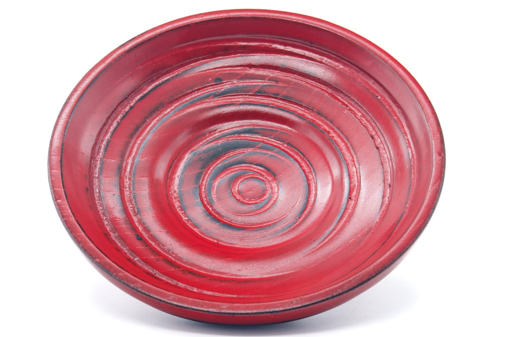 Japanese Chataku - Pair of Red Spiraling Wooden Tea Saucers