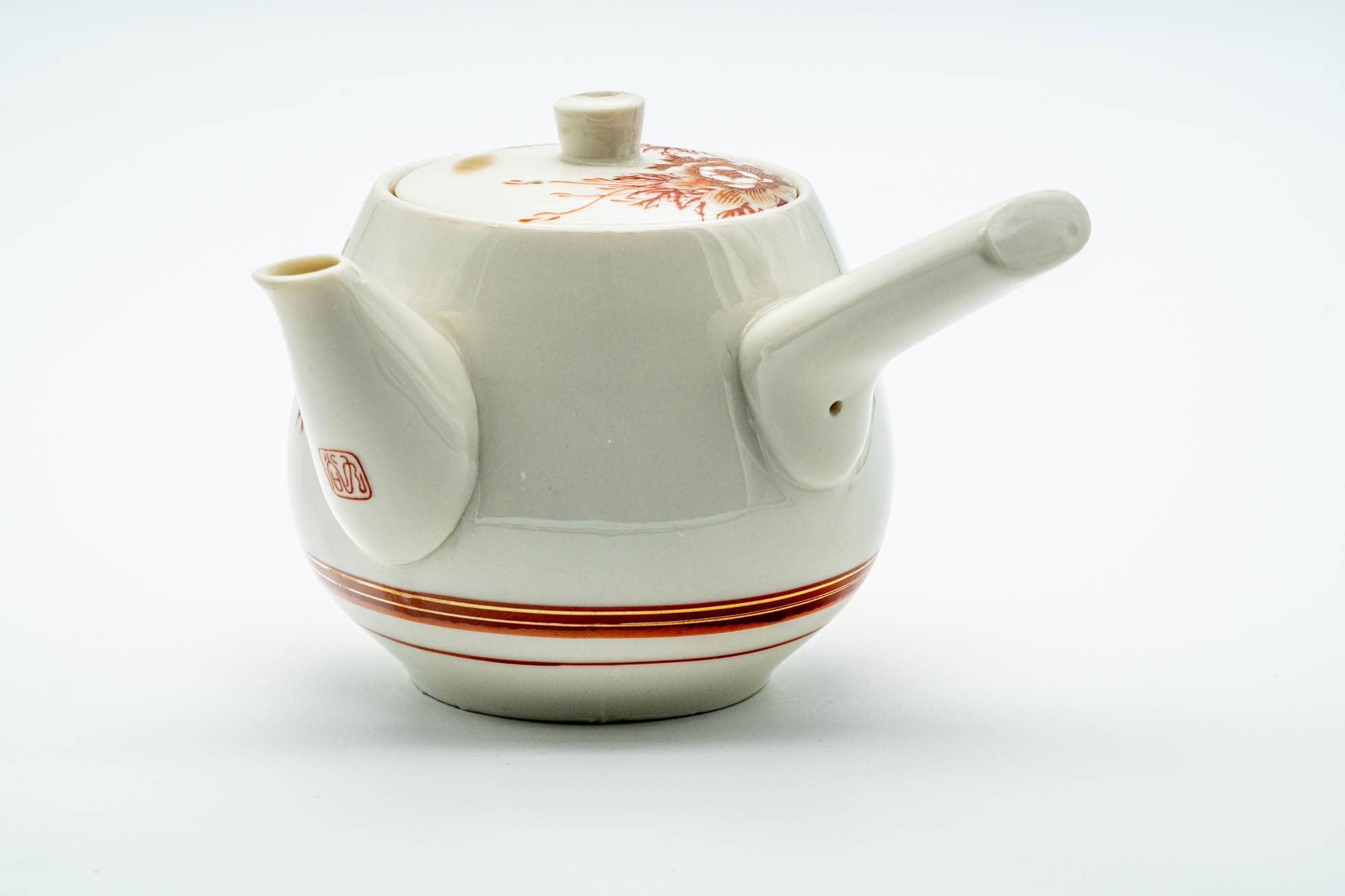 Japanese Kyusu - Red Floral Peacock Kutani-yaki Porcelain Teapot - 500ml