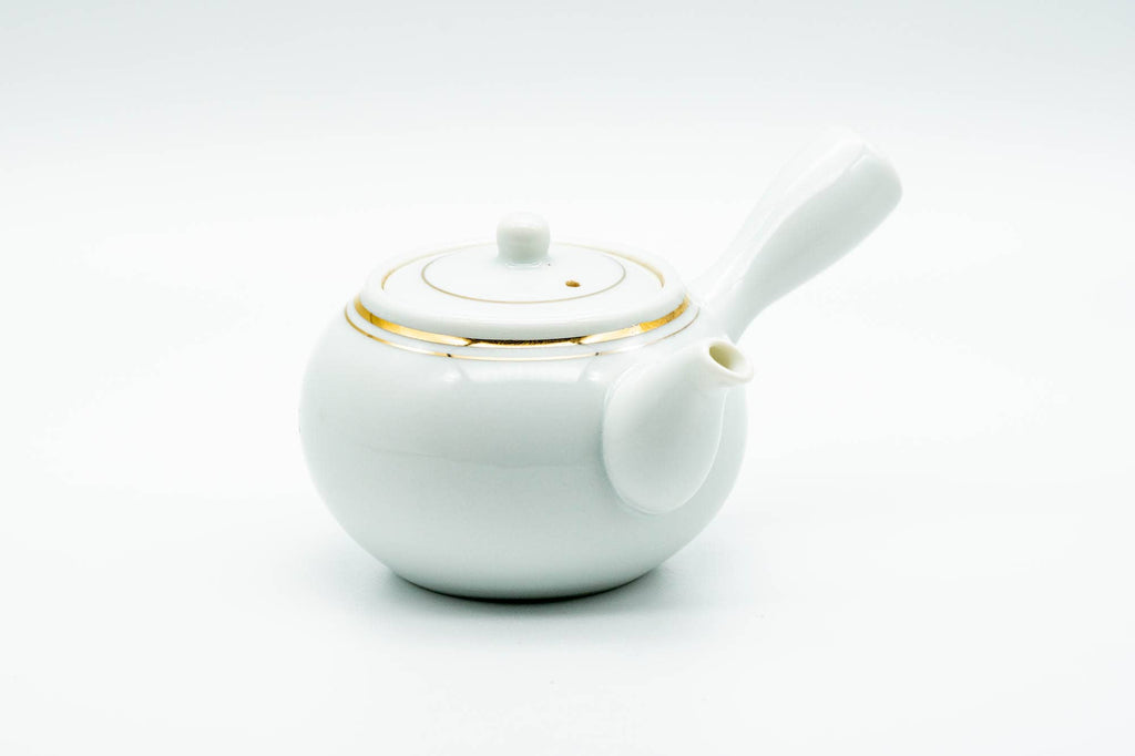 Japanese Kyusu - White Porcelain Gold Trim Arita-yaki Debeso Teapot - 140ml