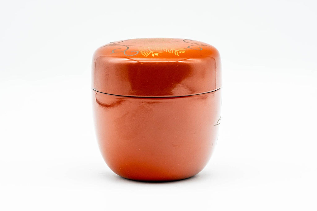 Japanese Natsume - Gold Floral Orange Lacquer Matcha Tea Canister - 100ml