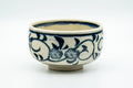 Japanese Matcha Bowl - Blue Floral Geometric Hantsutsu-gata Chawan - 350ml