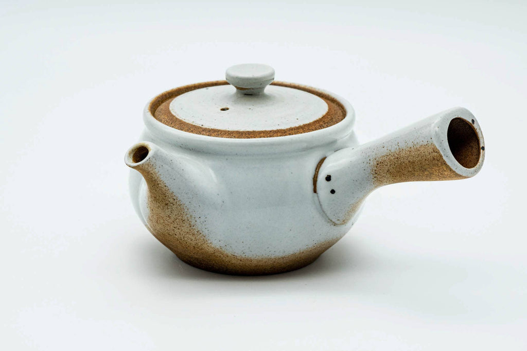 Japanese Kyusu - Brown Textured White Glazed Mesh Teapot - 350ml