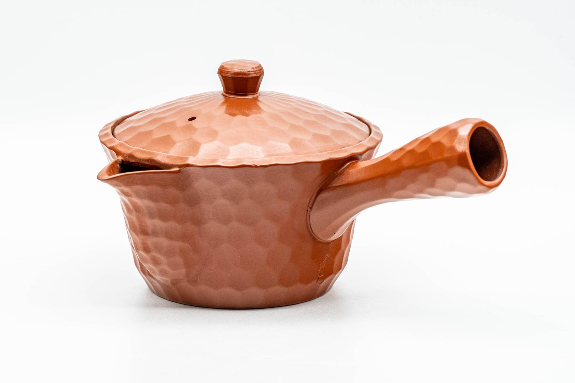 Japanese Kyusu - Faceted Exterior Red Shudei Tokoname-yaki Mesh Teapot - 220ml