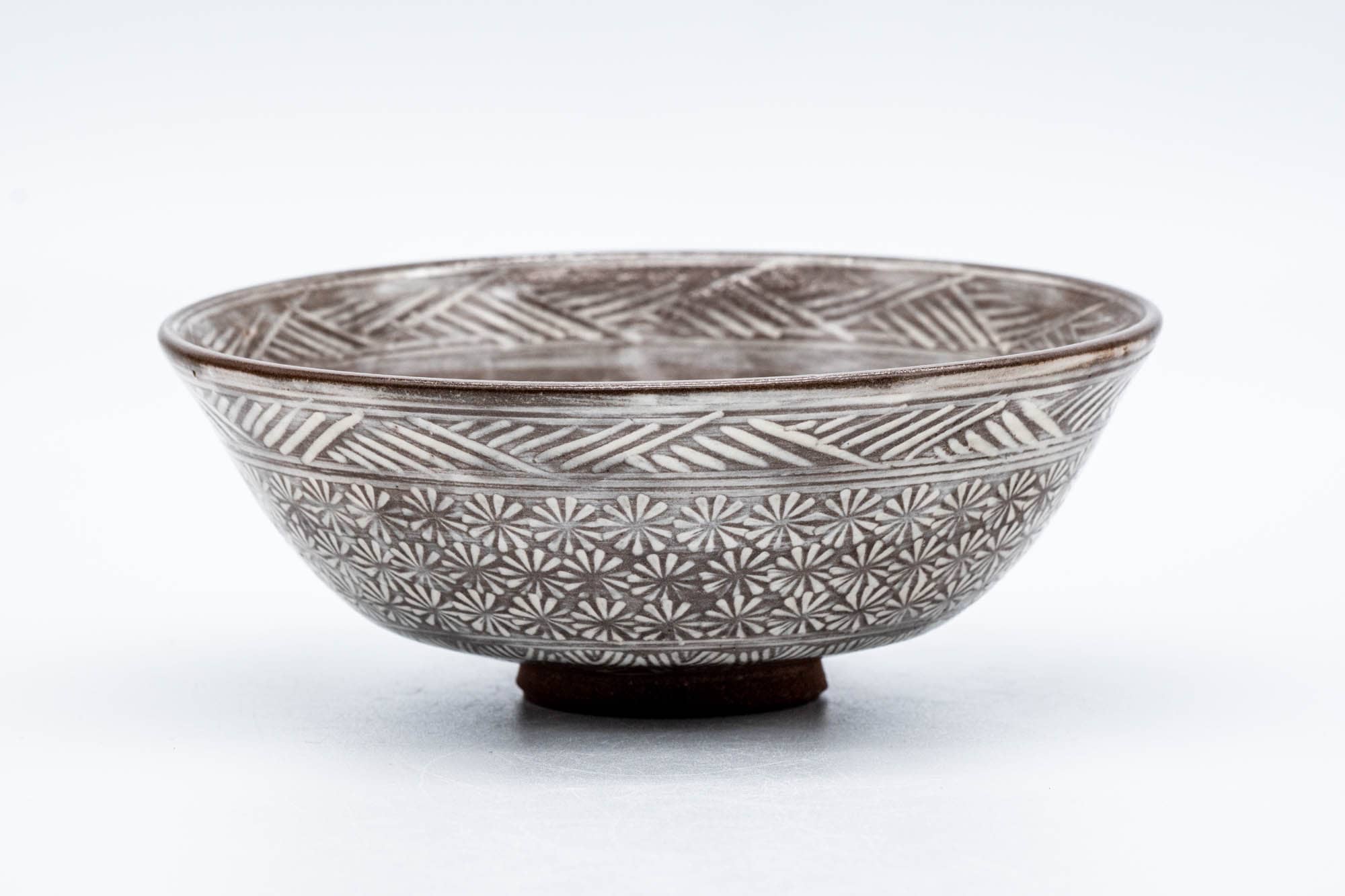 Japanese Matcha Bowl - Chrysanthemum Mishima Patterned Kiyomizu-yaki Chawan - 150ml