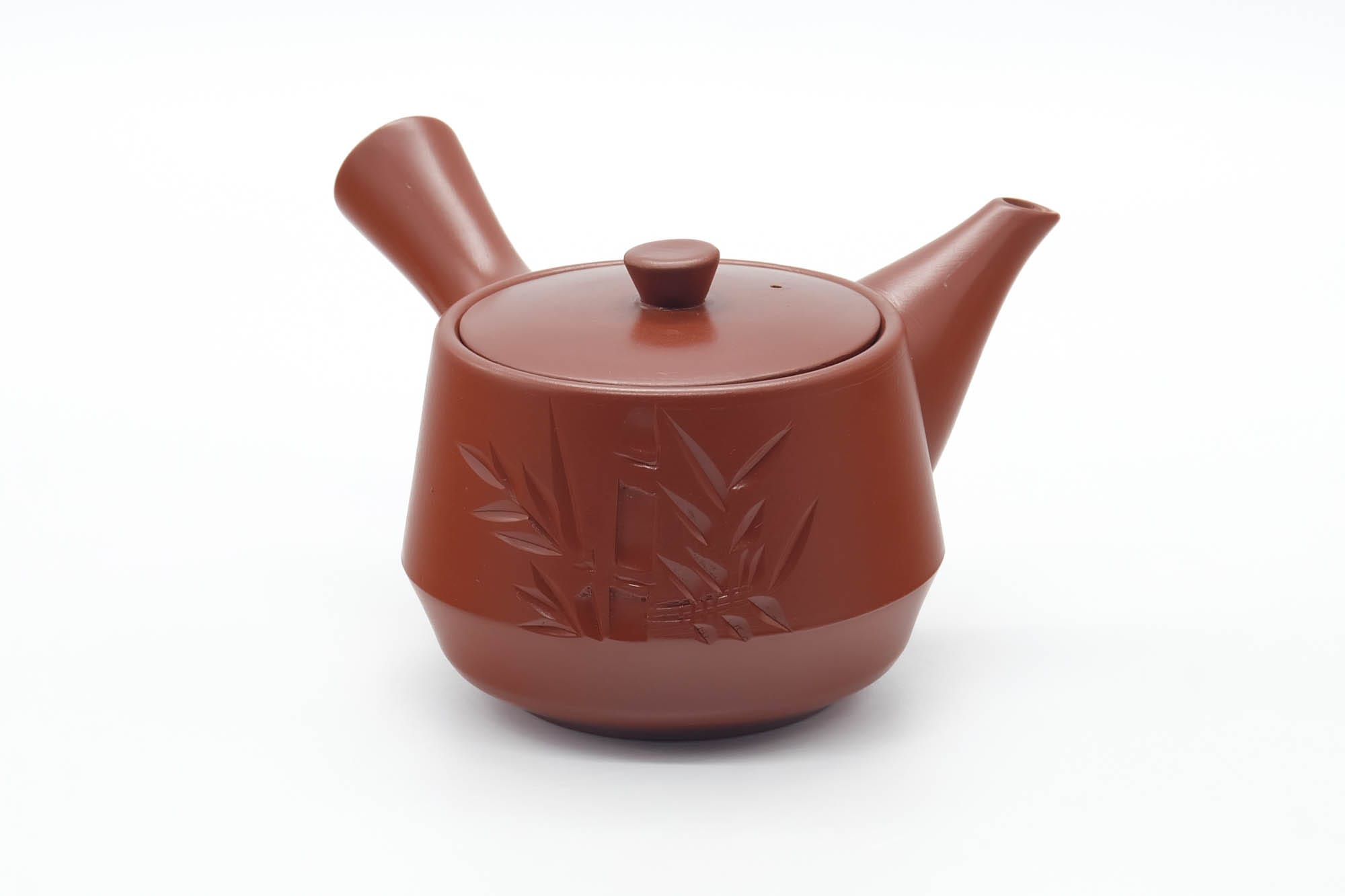 Japanese Kyusu - Bamboo Engraved Tokoname Red Shudei Teapot - 300ml