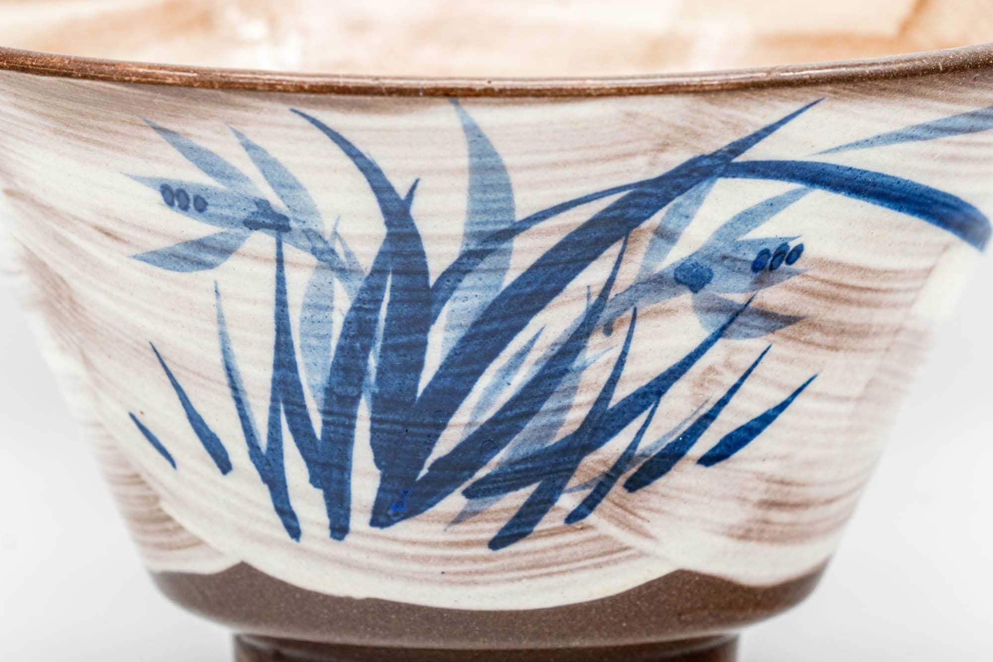 Japanese Matcha Bowl - Blue Grass White Hakeme Chawan - 250ml