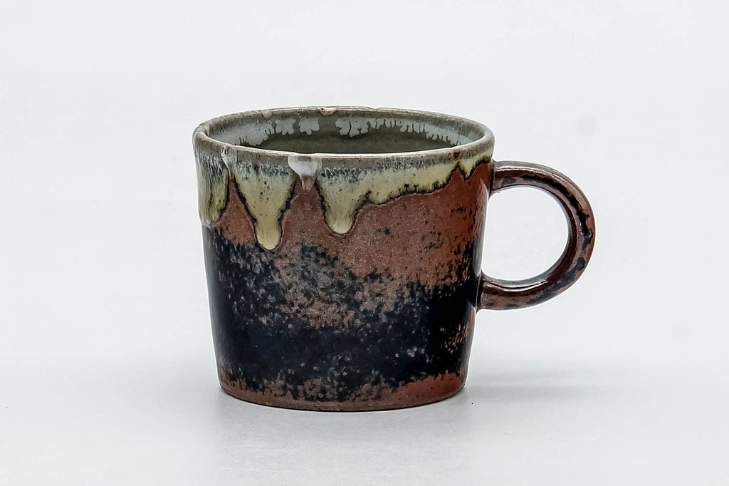 Japanese Teacup - Black Brown Beige Drip-Glazed Ushirdoe Yunomi - 100ml