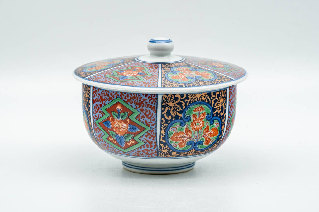 Japanese Teacup - Multi-coloured Geometric Arita-yaki Lidded Yunomi - 120ml