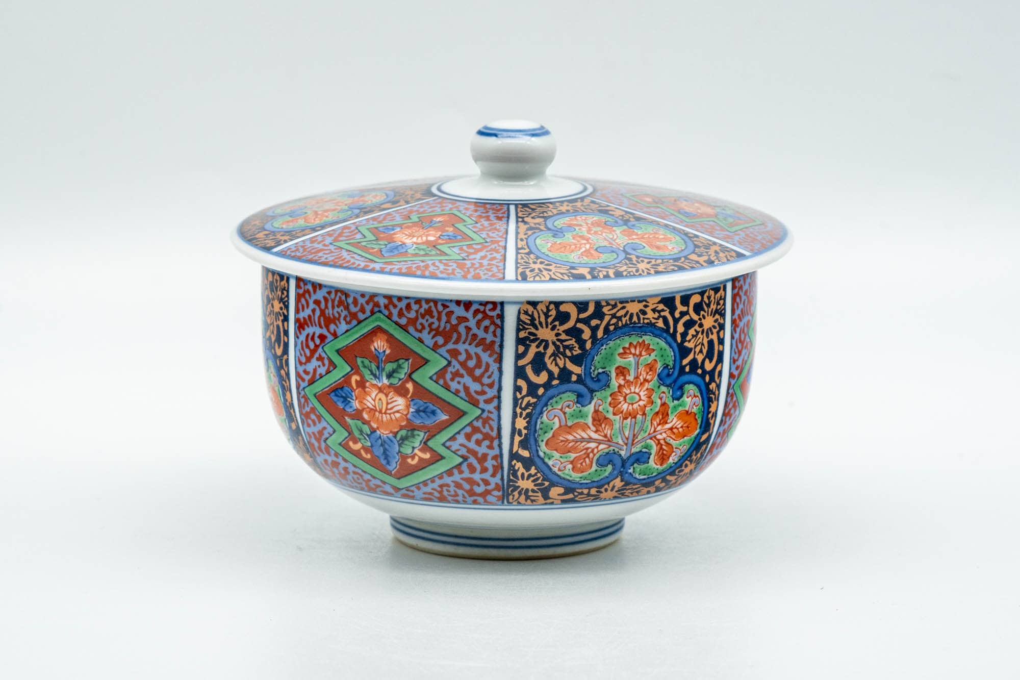 Japanese Teacup - Multi-coloured Geometric Arita-yaki Lidded Yunomi - 120ml