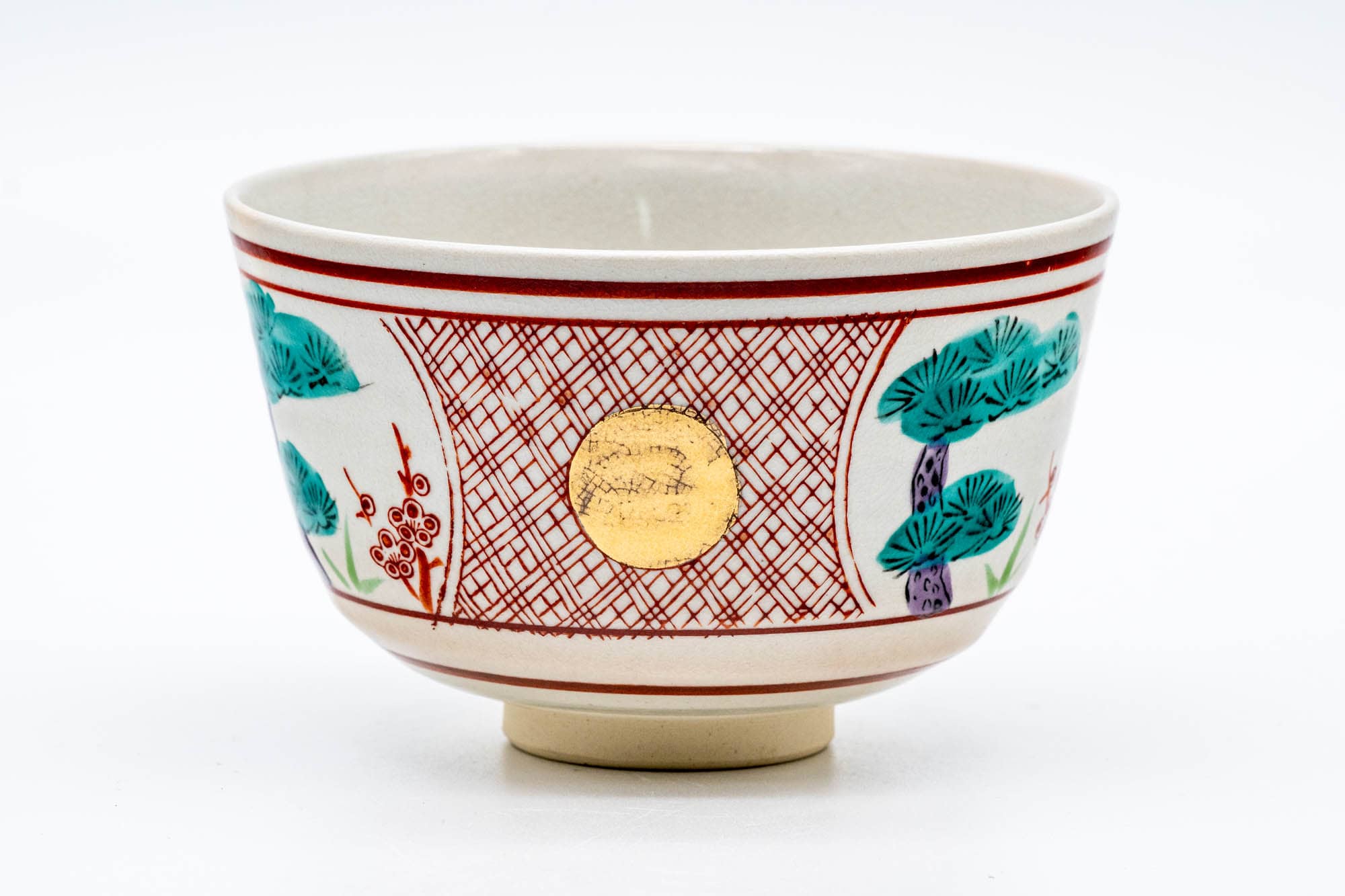 Japanese Matcha Bowl - Geometric Pine Trees Shibukusa-yaki Chawan - 400ml