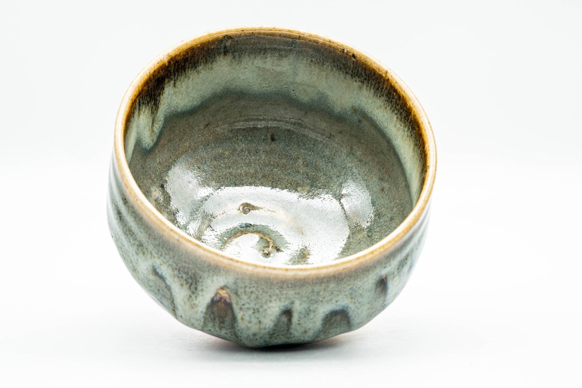 Japanese Matcha Bowl - Green Hare's Fur Drip-Glazed Hantsutsu-gata Chawan - 400ml