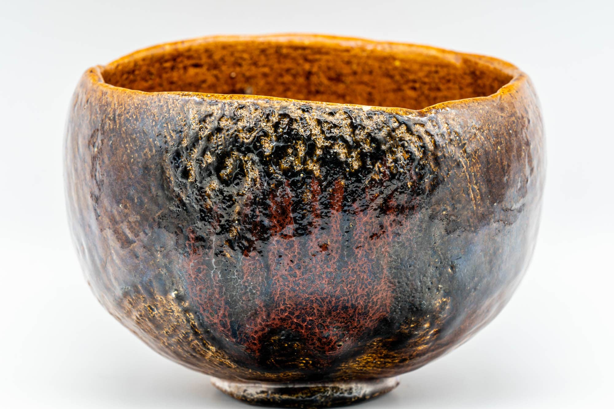 Japanese Matcha Bowl - 香野壮明 Kano Takeaki - Orange Candy Glazed Raku-gata Ohi-yaki Chawan with Wooden Box - 350ml