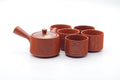 Japanese Tea Set - Bamboo Engraved Tokoname-yaki Kyusu Teapot with 5 Yunomi Teacups