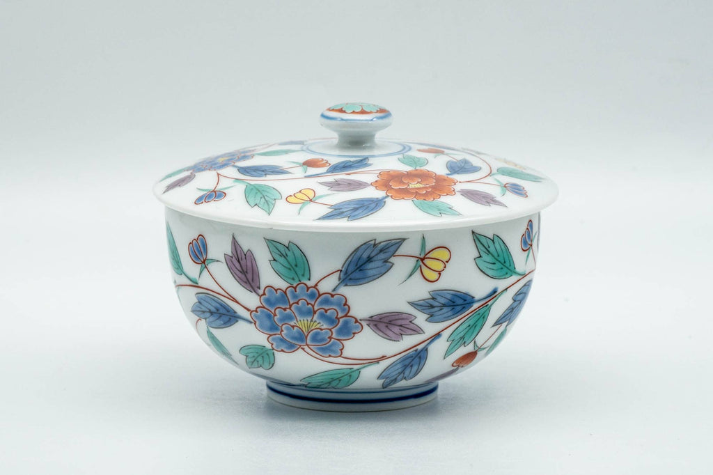 Japanese Teacup - Colourful Floral Arita-yaki Lidded Yunomi - 120ml