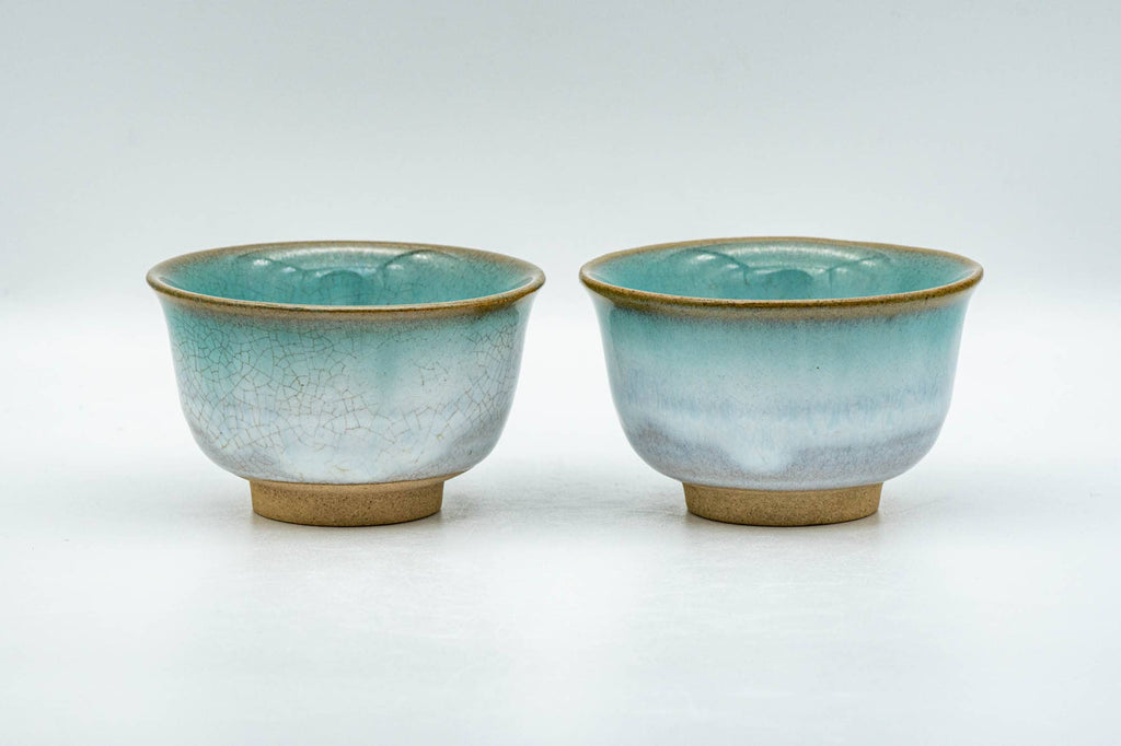 Japanese Teacups - Pair of Green Drip-Glazed Agano-yaki Yunomi - 100ml