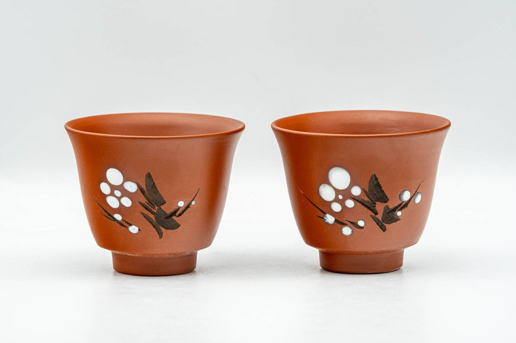 Japanese Teacup - Pair of Ume Red Shudei Tokoname-yaki Guinomi - 60ml
