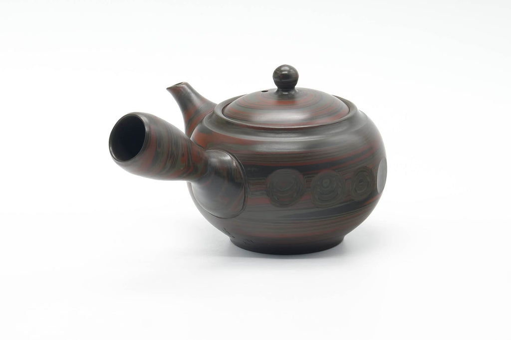 Japanese Kyusu - Green Red Faceted Nerikomi Tokoname Teapot - 295ml
