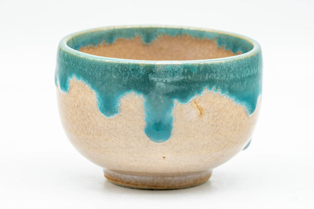 Japanese Teacups - Pair of Turquoise Drip-Glazed Agano-yaki Yunomi - 85ml