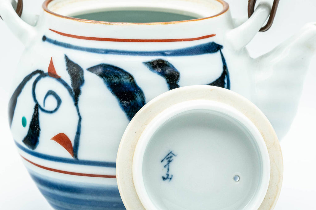 Japanese Dobin - Blue Floral White Porcelain Arita-yaki Debeso Teapot - 400ml