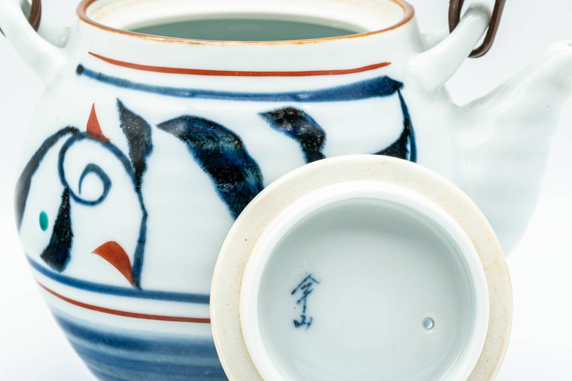 Japanese Dobin - Blue Floral White Porcelain Arita-yaki Debeso Teapot - 400ml