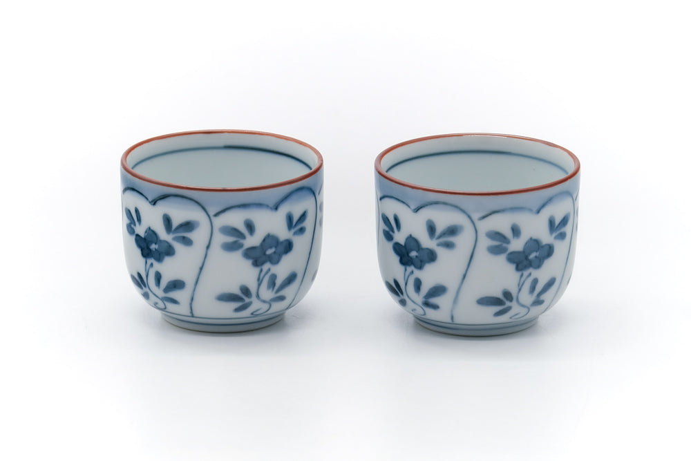 Japanese Teacups - Pair of Floral Arita-yaki Guinomi - 40ml