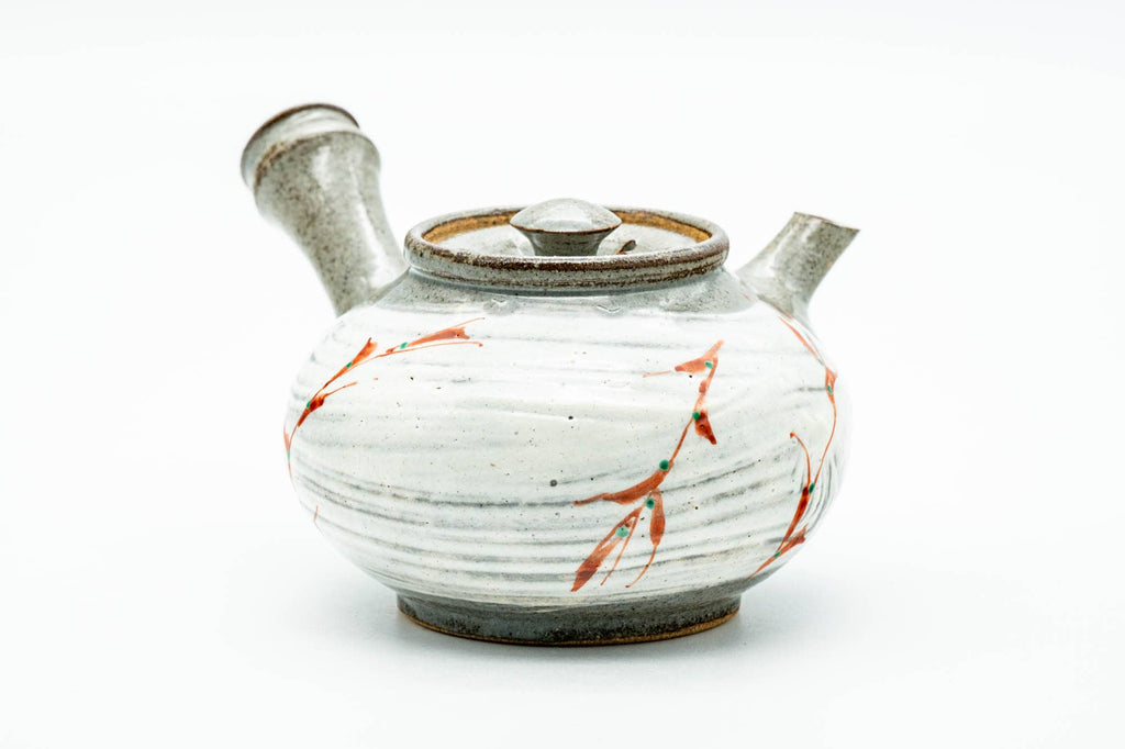 Japanese Tea Set - Grey White Hakeme Brush Glazed Kyusu Teapot with 5 Yunomi Teacups