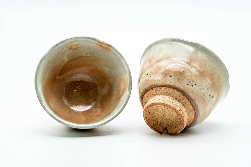 Japanese Teacup - Pair of Dark Beige Pink Spotted Hagi-yaki Yunomi - 130ml