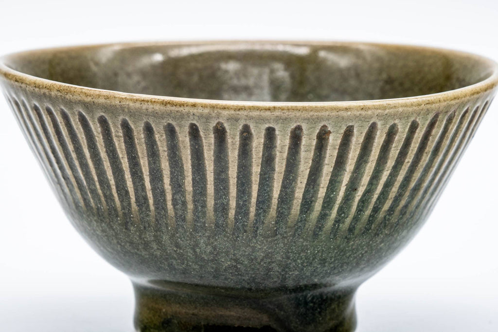 Japanese Matcha Bowl - Striped Green Celadon Chawan - 250ml