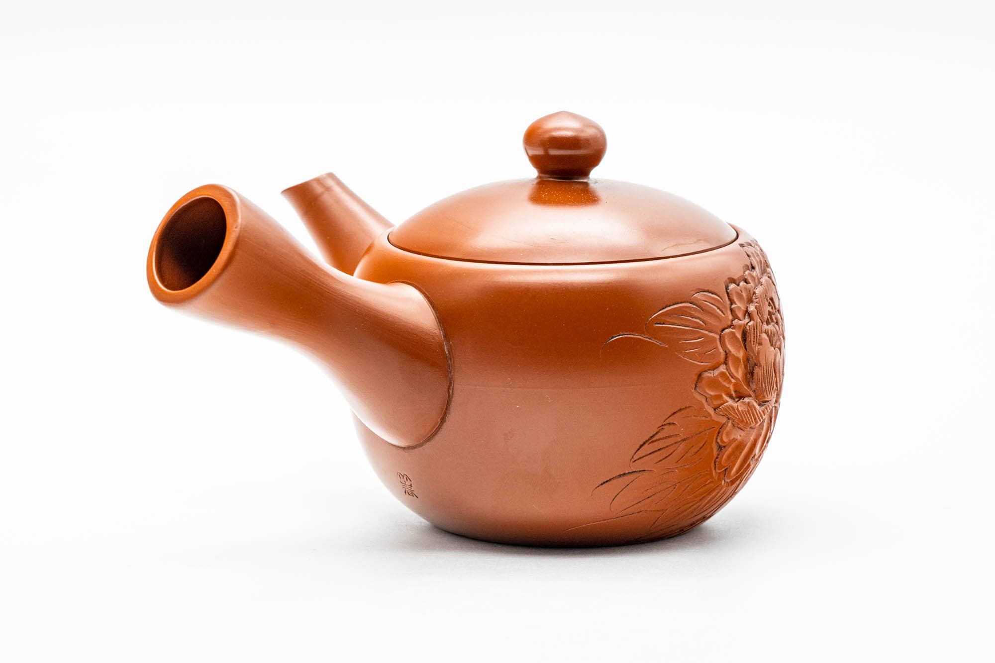 Japanese Tea Set - Camellia Engraved Shudei Tokoname-yaki Kyusu Teapot with 5 Yunomi Teacups