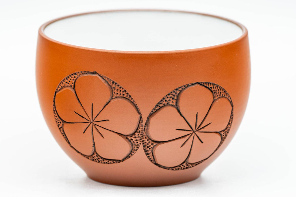 Japanese Teacups - 弘洋 Kouyou - Set of 4 Floral Engraved White Inner-Glazed Tokoname-yaki Yunomi - 110ml