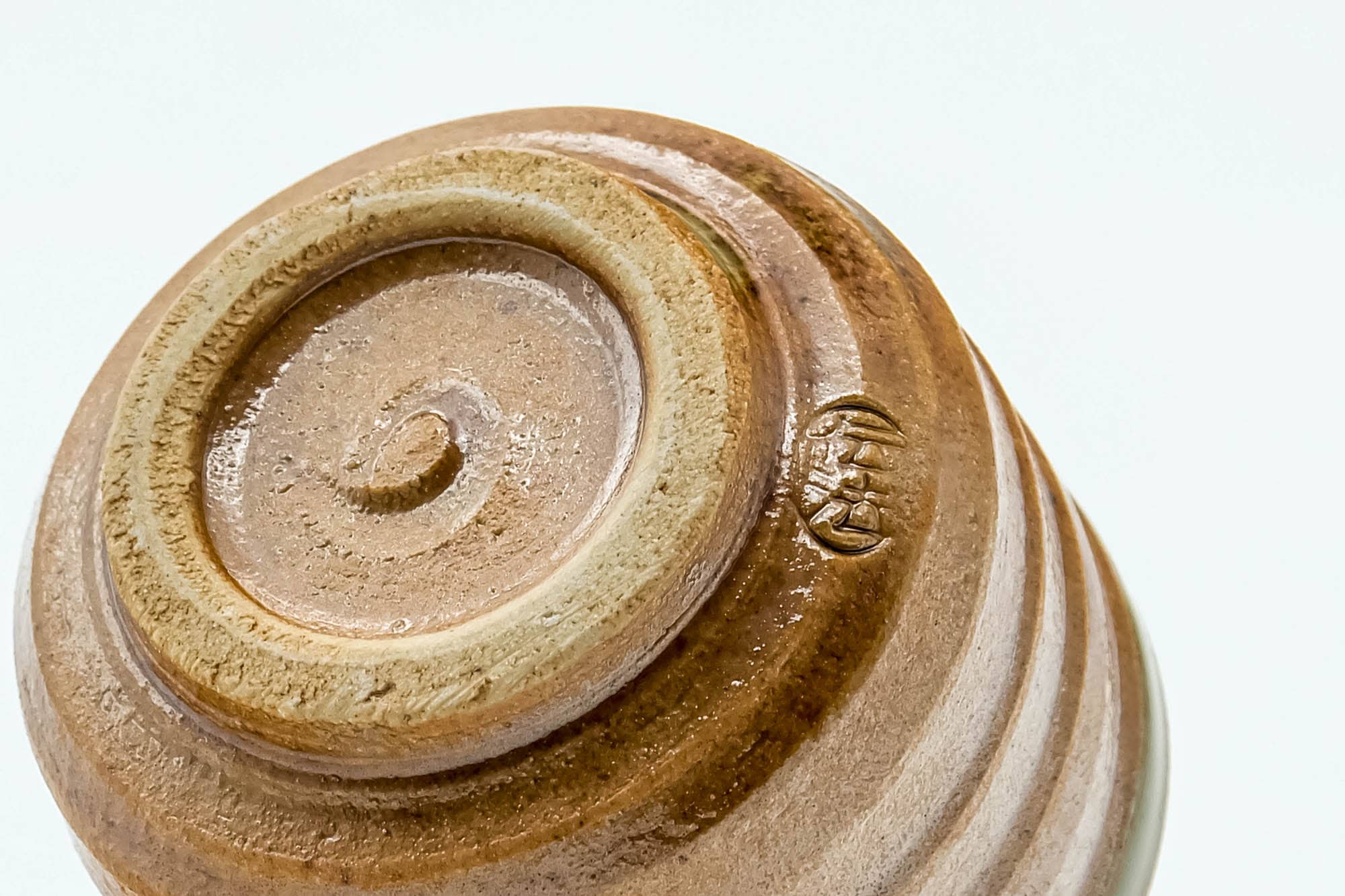 Japanese Teacup - Orange Green Spiraling Shigaraki-yaki Guinomi - 30ml