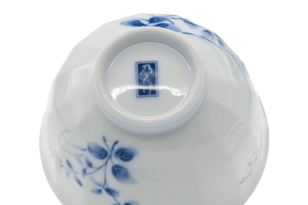 Japanese Teacup - Blue Floral Arita Porcelain Lidded Yunomi - 170ml