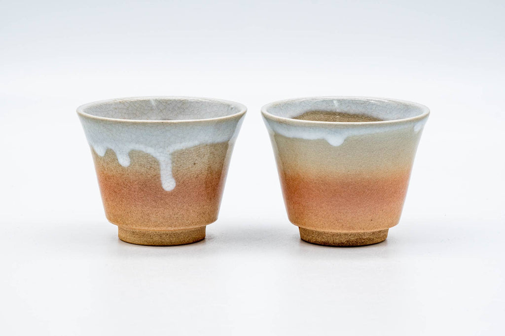 Japanese Teacups - Pair of Drip-Glazed Hagi-yaki Yunomi - 130ml
