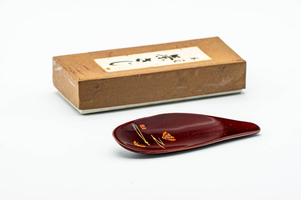 Japanese Chasaji - Floral Red Lacquered Tea Scoop