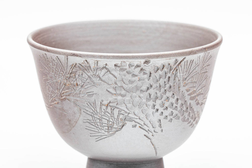 Japanese Teacups - Set of 5 Floral Engraved Banko-yaki Yunomi - 70ml