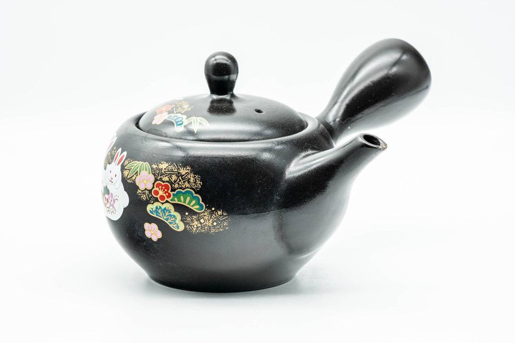Japanese Kyusu - Bunny Rabbits and Flowers Kokudei Tokoname-yaki Teapot - 320ml