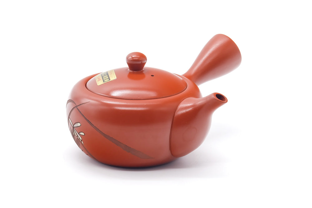 Japanese Kyusu - Long Grass Engraved Tokoname Mesh Teapot - 310ml
