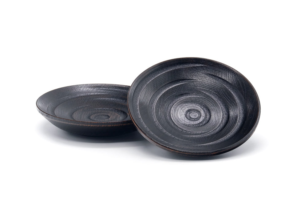 Japanese Chataku - Pair of Black Wooden Tea Saucers