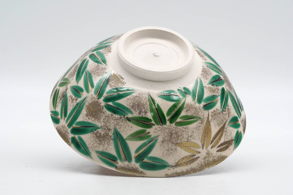 Japanese Matcha Bowl - Green Floral Kyo-yaki Summer Chawan - 150ml