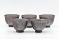 Japanese Teacups - Set of 5 Floral Engraved Banko-yaki Yunomi - 70ml