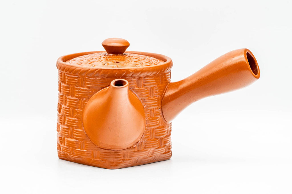 Japanese Kyusu - Basket-Patterned Red Shudei Tokoname-yaki Mesh Teapot - 160ml