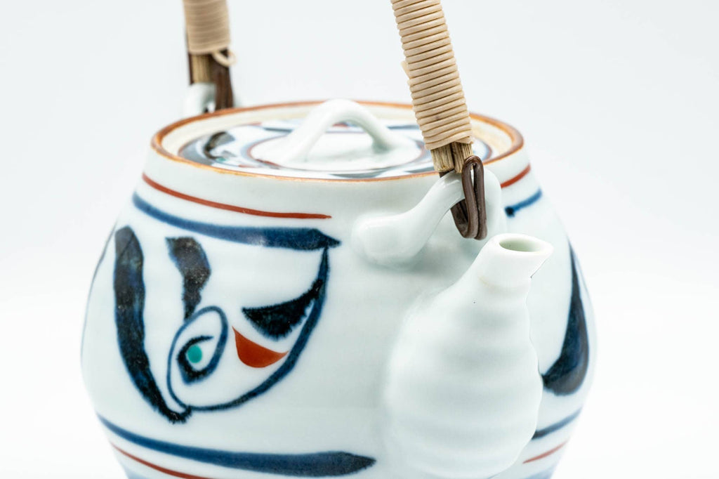 Japanese Dobin - Blue Floral White Porcelain Arita-yaki Debeso Teapot - 400ml