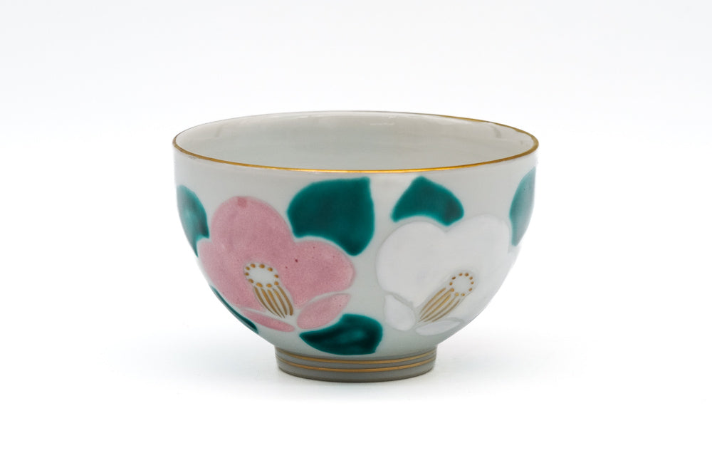Hand-painted Camellias Kiyomizu-yaki Yunomi - 120ml