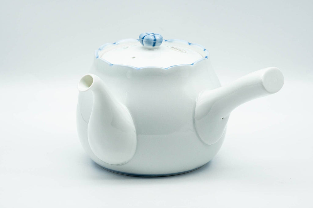 Japanese Tea Set - Floral White Arita-yaki Porcelain Kyusu Teapot with 5 Yunomi Teacups