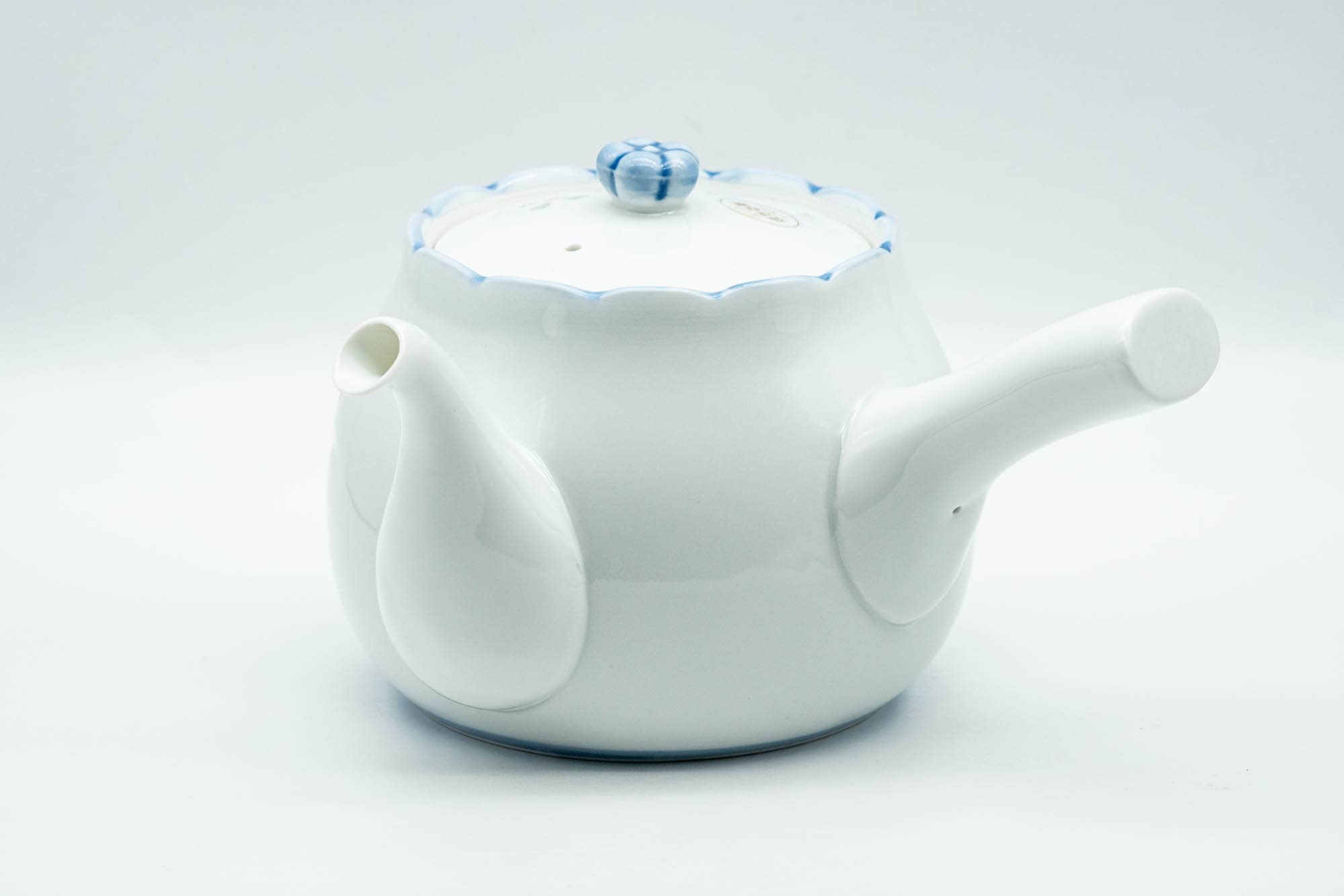 Japanese Tea Set - Floral White Arita-yaki Porcelain Kyusu Teapot with 5 Yunomi Teacups