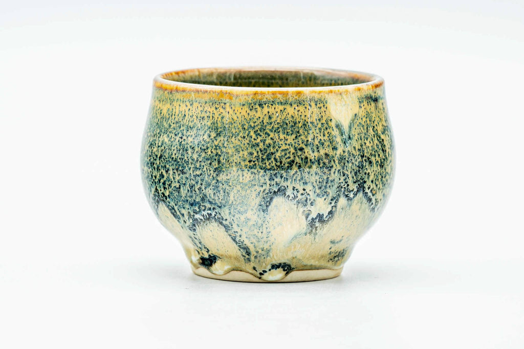 Japanese Teacup - Green Yellow Hare's Fur Drip-Glazed Yunomi - 100ml