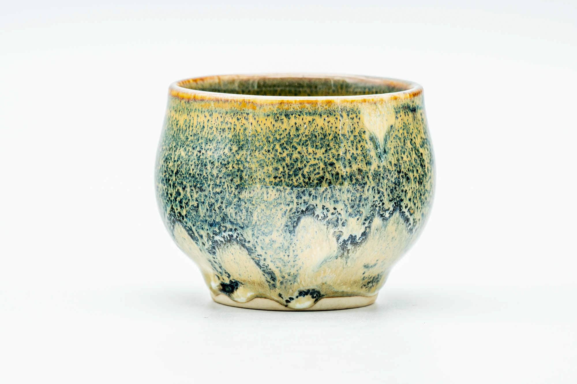 Japanese Teacup - Green Yellow Hare's Fur Drip-Glazed Yunomi - 100ml
