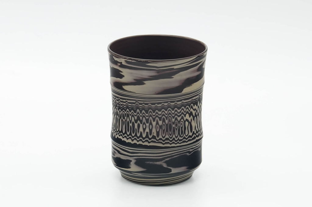 Japanese Teacup - Grey White Nerikomi Tochiri Tokoname Yunomi - 190ml